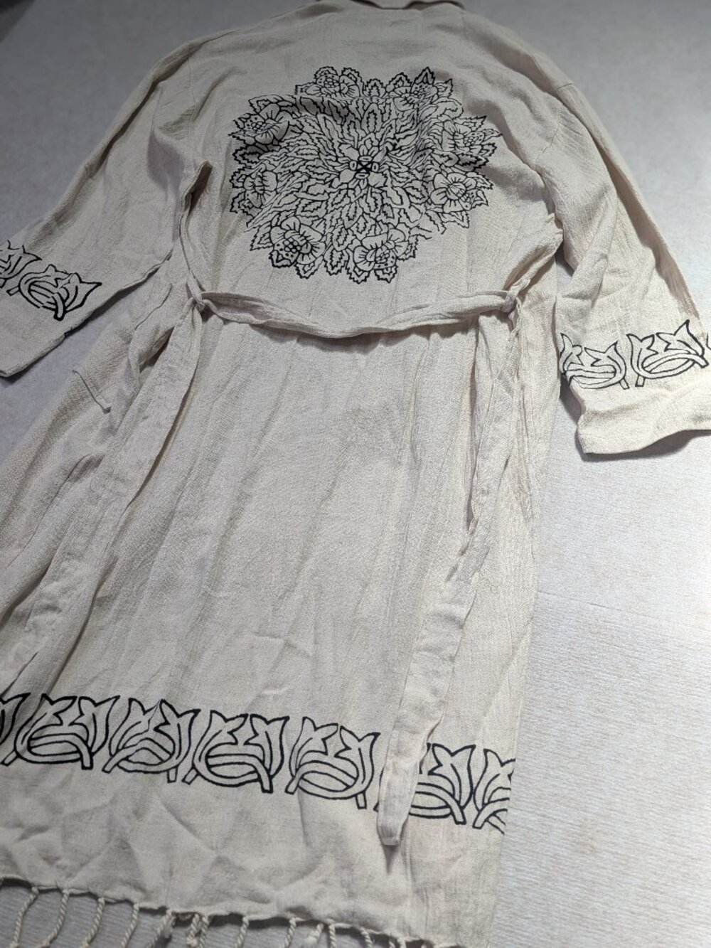 Bohemian Duster / Robe Linen Cotton Blend by TurkanHome Size XL with Mandala